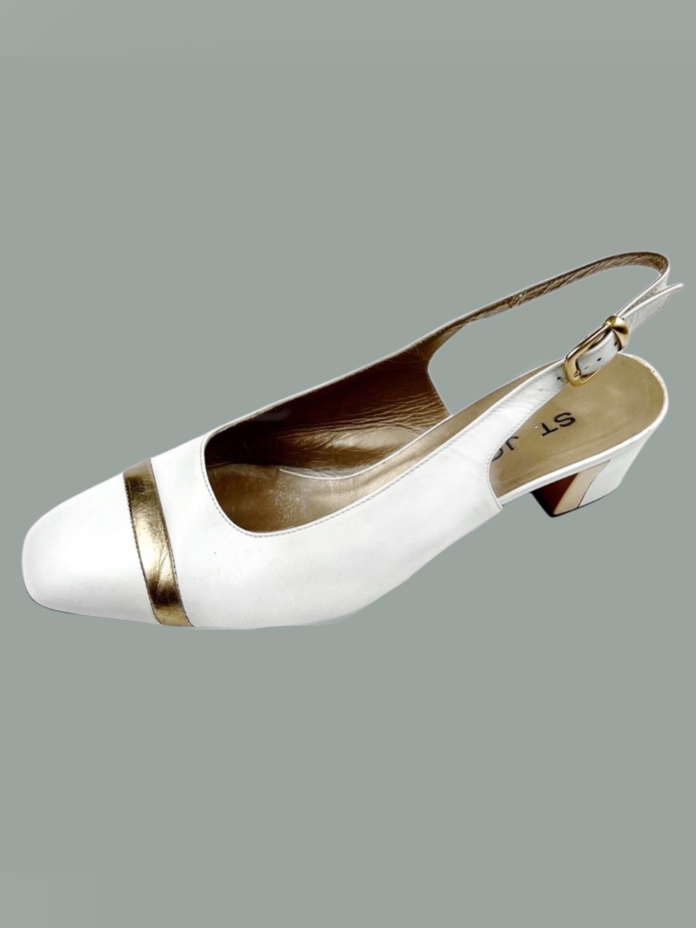 St Johns White Leather Sling Back Low Pumps Size 8C